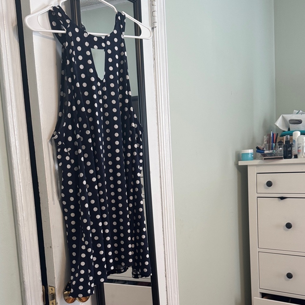Lane Bryant Navy and White Polka Dot Sleeveless Top